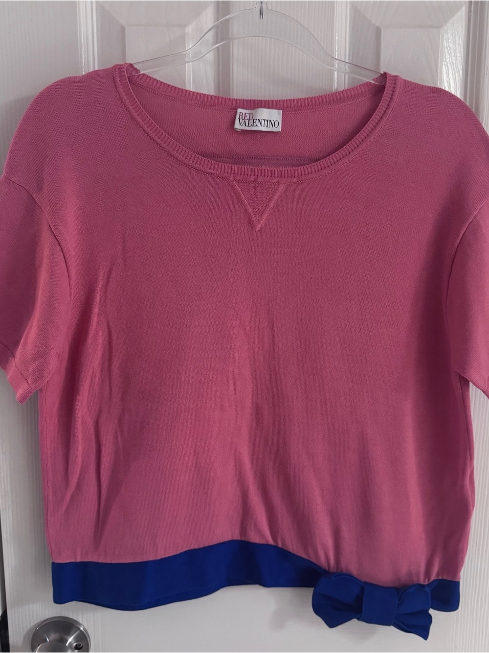 Red Valentino Pink Cropped Knit Top Cotton Knit Side Bow Size L